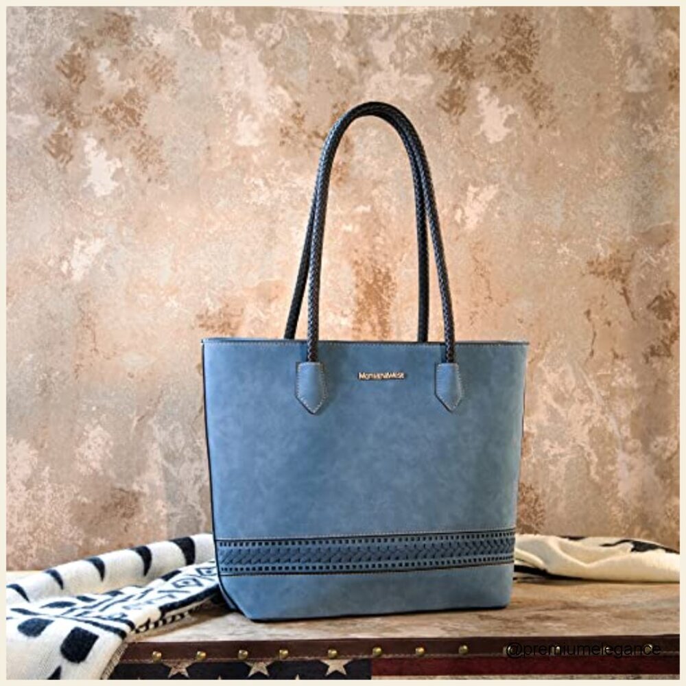 Large Vegan Leather Tote Bag with Back Zipper Pocket and Multiple Compartments - Picture 2 of 7